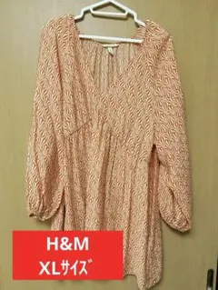 H&M オレンジと白のパターン Vネック チュニック 大きいサイズ