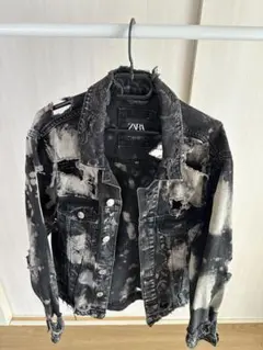 ZARA ダメージデニムジャケット ブラック/ホワイト