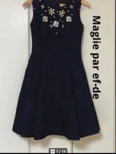 Maglie par ef-de ビジュー 花 ワンピース 7号 日本製 黒