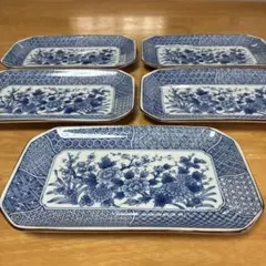 有田焼　林斎　古伊万里　染付　長角皿　5枚 中皿　長皿　角皿　24センチ　和食器のサムネイル