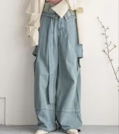 mideal カットアウトデザインワイドデニム インディゴブルー S