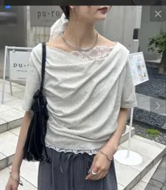 mystic レースドッキングオフショル半袖Tシャツグレーのサムネイル