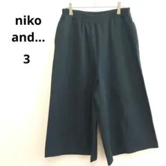 【ニコアンド】ワイド イージー パンツ ウエストゴム L ネイビー 濃紺 楽チン