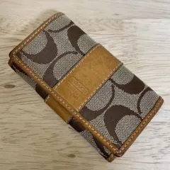 【格安】コーチ COACH キーケース 4連 シグネチャー 茶 ※角スレ・傷あり