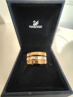 Swarovski 3連リング ゴールド シルバー【13号】
