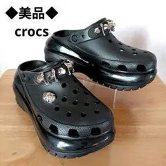 美品◆crocs クロックス メガクラッシュ スタッズ 厚底 ブラック クロッグ