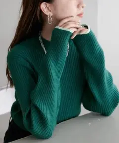 DISCOAT モチモチリブパイピングハイネック　グリーン