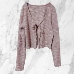 Dazy バイカラー クロップド丈ニットカーディガン M　羽織り 前結び ピンク