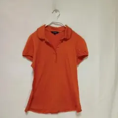 バーバリーロンドンフリル襟 半袖ポロシャツ Mロゴ刺繍オレンジ