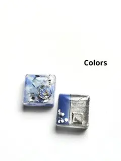 No375 レジンピアスイヤリング　ブルー系ニュアンス　シルバーカラー