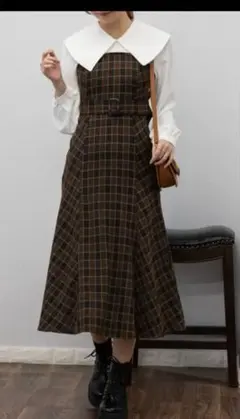 新品未使用　チェック柄長袖ワンピース Mサイズ