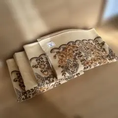 トーア毛布　純毛100% ベージュ花柄　４枚組　昭和レトロ