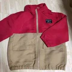 110cm冬アウターフルジップジャケット 赤/ベージュ