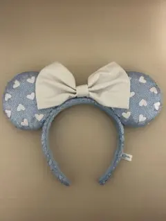 東京ディズニーリゾート水色ハート模様リボンカチューシャ