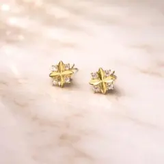 星型 クリスタル スタッドピアス ゴールド シルバー925 18K お花 きれい