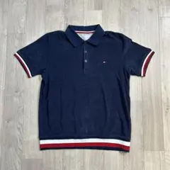 TOMMY HILFIGER パイルポロシャツ ネイビー 半袖 y2k 短丈 M