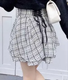 INGNI バックレースアップツイードタックフレアスカート