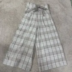 編み上げベージュ系チェックワイドパンツ　110cm