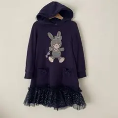 メゾピアノ　120 うさぎ　長袖　ワンピース　スウェット　ネイビー