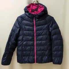 UNIQLO フード付きウルトラライトダウンジャケット 150 ネイビー/ピンク