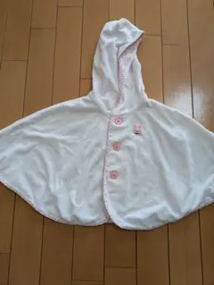 ミキハウス　ウサギ刺繍フード付きポンチョ