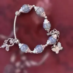 シルバー ライトブルー ビーズ ブレスレット