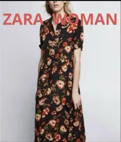 ZARA WOMAN ザラ レーヨン 花柄 シャツワンピース　ロングワンピース