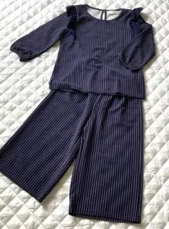 tocco closet ネイビー ストライプ肩フリルトップスパンツセットアップ