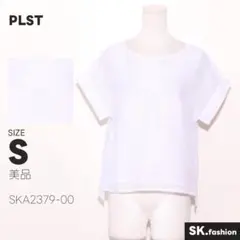 美品 PLST トップス ブラウス　半袖　メッシュ　バックボタン　スリット　裏地