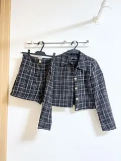 セットアップ　チェックテクスチャージャケット　ZARA 韓国コーデ