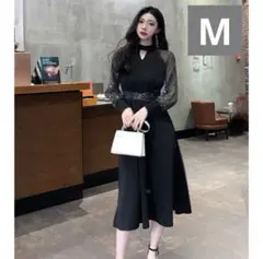 パーティードレス エレガント 黒 ブラック M ハイネック 二次会 Aライン