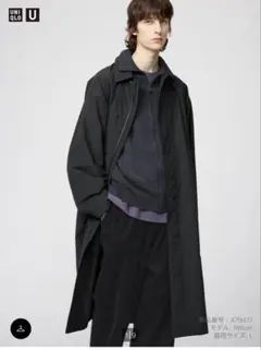 ユニクロU オーバーサイズステンカラーコート ブラック 黒