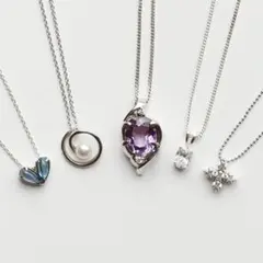 シルバー ストーン 石付き パール ネックレス 5点セット まとめ ★420