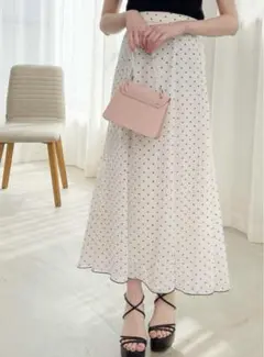【新品未使用】GRL ドット柄シアーフレアスカート ホワイト M グレイル