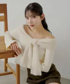 Chico シャギーリボンオフショルニット