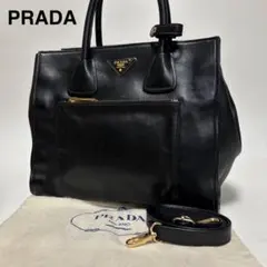 t08【極美品】プラダ　三角ロゴ　レザー　ブラック　2way ショルダーハンド.