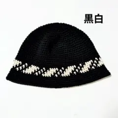 クラッシャーハット バケットハット 帽子 グランジ 古着 クロシェハット 黒 白