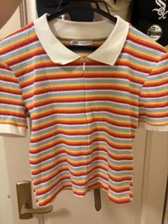ZARA 半袖ポロシャツ Lサイズ ストライプ