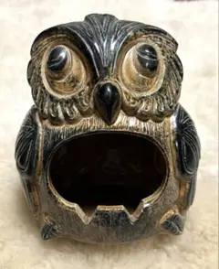 陶器個性的なフクロウ　香炉置物