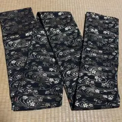 半幅帯 黒地 金花模様