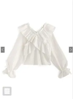 ドビーストライプ柄クロスフリルリボンブラウス［fo 1942］のサムネイル