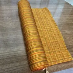 オレンジ系 チェック柄 着物反物 雨コート用反物。