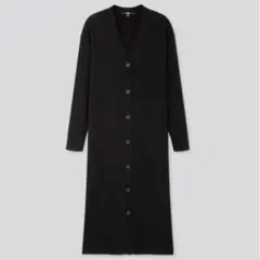 UNIQLO／メリノブレンドリブニットVネックロングカーディガン／黒／M