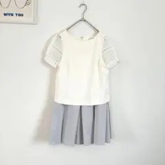 ラグナムーン　半袖ワンピース　フレアスカート　メッシュ袖　キレイめ　大人可愛い