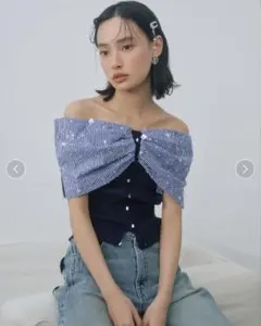 [L.B CANDY STOCK]BIGリボンビジューニットトップス