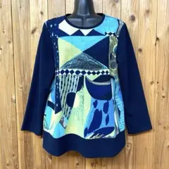 d'Azur ダジュール 長袖ブラウス ノーカラー 濃紺 カジュアル 伸縮性 Mのサムネイル