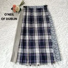 美品 オニールオブダブリン 巻きプリーツスカート チェック花柄 ドッキング L