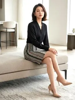 mysty woman ストライプ タイト スカート ひざ丈 ᖴ ジャガード織のサムネイル