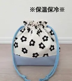 【O-77】ハンドメイド お弁当袋 巾着袋 保温保冷花柄 ブルー