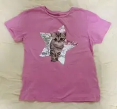女の子　140 H&M 猫プリント スパンコール Tシャツ 8/10